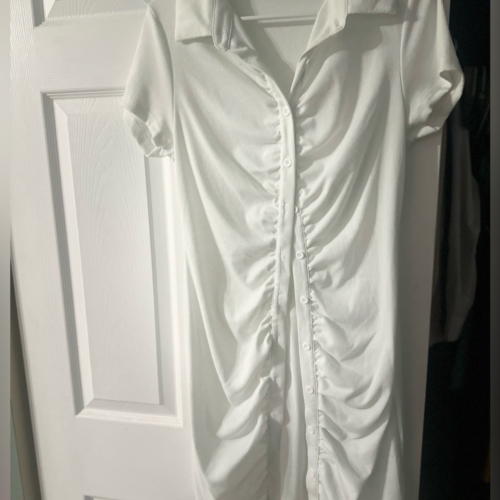 White button down short dress